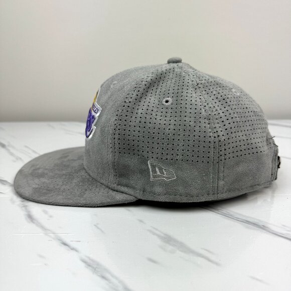NBA Los Angeles Lakers Suede Embroidered Hat Original Fit Grey Cap Belt Strap - Picture 2 of 8